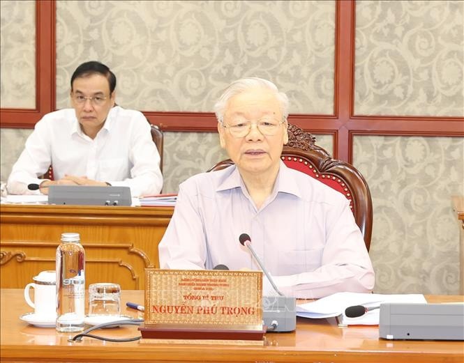 Tổng Bí thư Nguyễn Phú Trọng phát biểu kết luận cuộc họp. Ảnh: Trí Dũng/TTXVN Tổng Bí thư Nguyễn Phú Trọng phát biểu kết luận cuộc họp. Ảnh: Trí Dũng/TTXVN