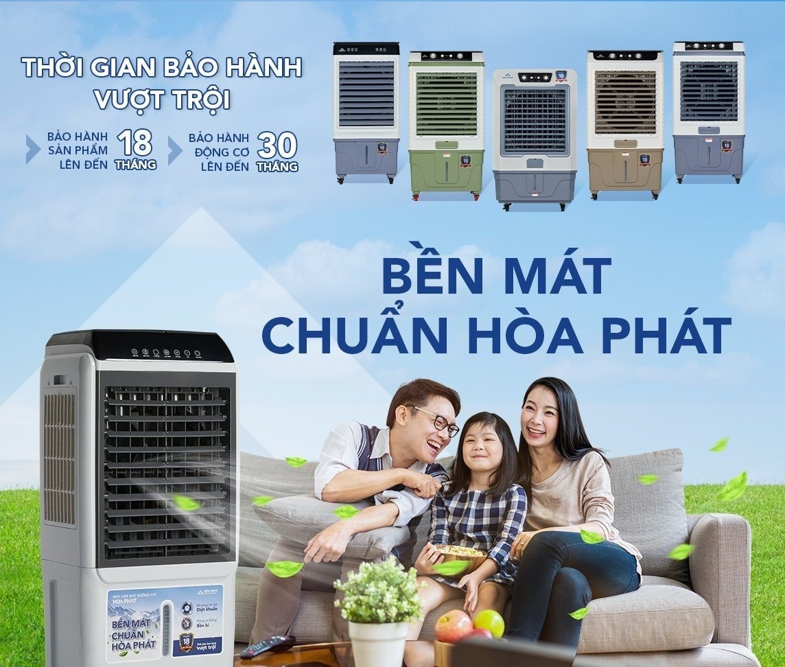 Máy làm mát Hòa Phát đa dạng về công suất và mẫu mã, vận hành bền bỉ, tiết kiệm điện, phù hợp không gian mở
