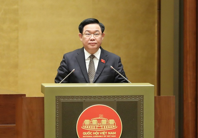 Chủ tịch Quốc hội Vương Đình Huệ phát biểu bế mạc kỳ họp thứ 5, Quốc hội khóa XV - Ảnh: VGP/Phương Liên