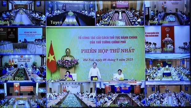 Phiên họp trực tuyến đến 63 tỉnh, thành phố. (Ảnh: Lâm Khánh/TTXVN)