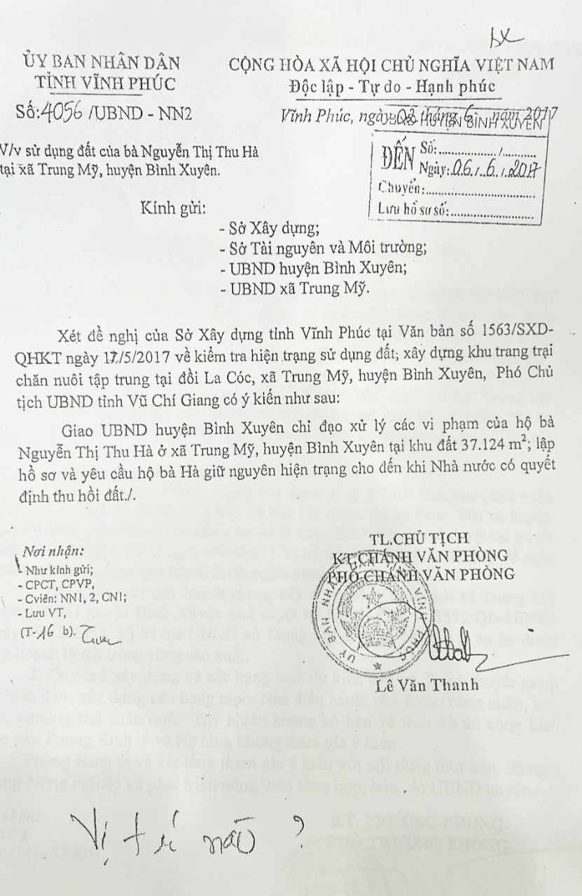 UBND huyện Bình Xuyên (Vĩnh Phúc) thông tin vụ việc gây ô nhiễm môi trường của trang trại lợn xây dựng trái phép trên đất rừng