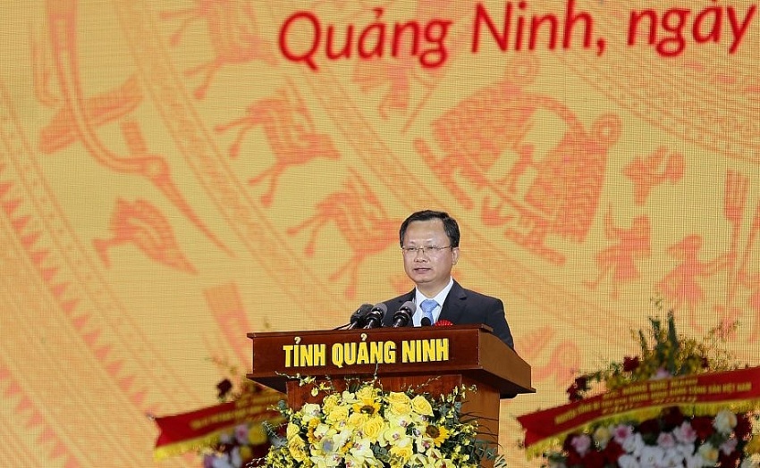 Quyền Chủ tịch UBND tỉnh Quảng Ninh Cao Tường Huy phát biểu tại buổi lễ.