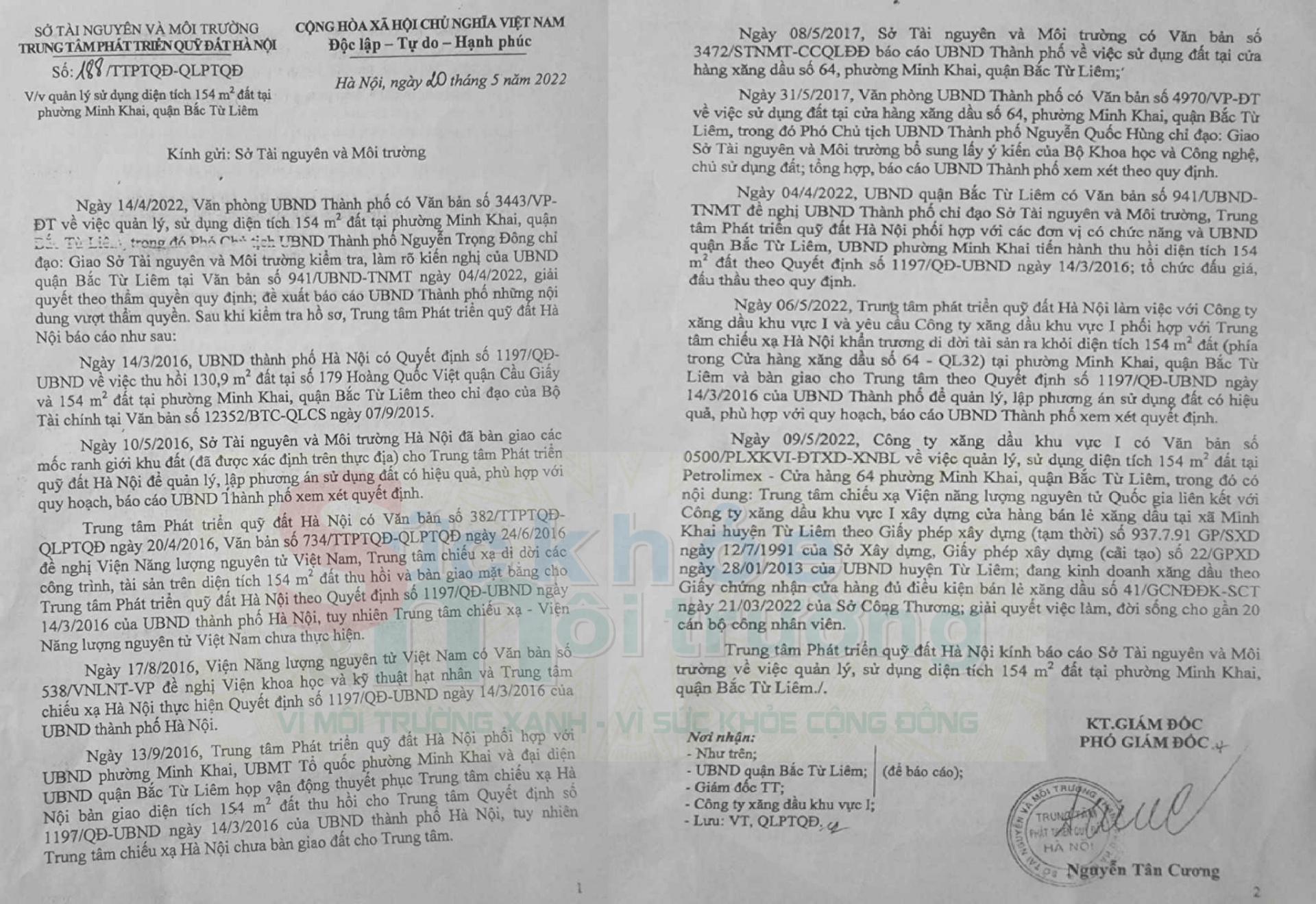 Văn bản của TTPTQĐ gửi Sở Tài nguyên và Môi trường Hà Nội thể hiện đã nhiều lần đề nghị các đơn vị liên quan bàn giao đất. Văn bản của TTPTQĐ gửi Sở Tài nguyên và Môi trường Hà Nội thể hiện đã nhiều lần đề nghị các đơn vị liên quan bàn giao đất.