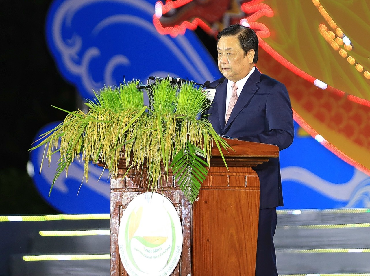 Bộ trưởng Bộ NN-PTNT Lê Minh Hoan phát biểu khai mạc Festival Quốc tế ngành hàng Lúa gạo Việt Nam