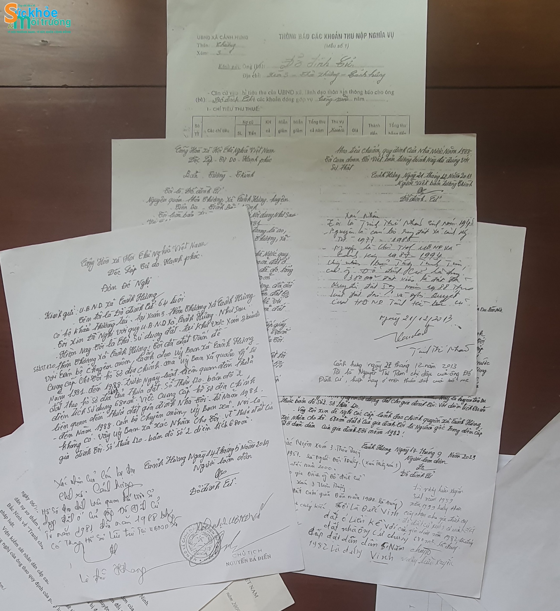 Những văn bản giấy tờ xác nhận đất của gia đình ông Cử (chồng) và bà Bến