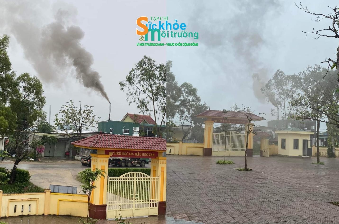 “Khói đen xả từ ông khói của cơ sở sản xuất ván ép đối diện cổng trường THCS Liên Đồng”