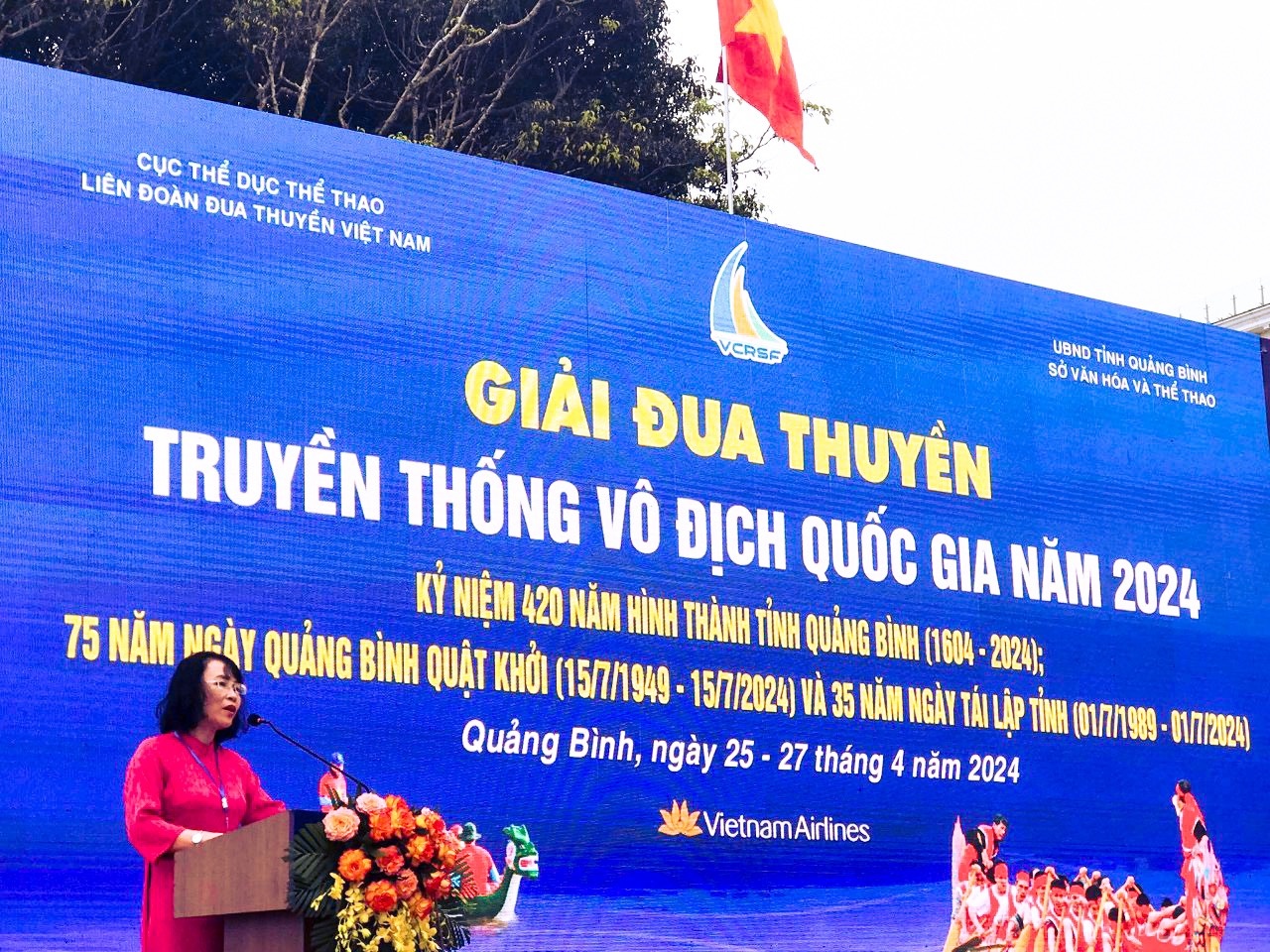 Bà Nguyễn Thị Bích Thủy - Giám đốc Sở Văn hóa và Thể thao Quảng Bình phát biểu khai mạc