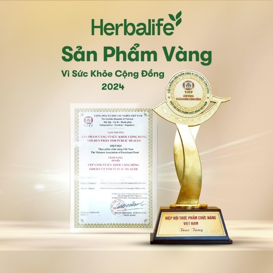 Herbalife được trao giải “Sản Phẩm Vàng Vì Sức Khoẻ Cộng Đồng” 2024 - Ảnh: Herbalife cung cấp Herbalife được trao giải “Sản Phẩm Vàng Vì Sức Khoẻ Cộng Đồng” 2024 - Ảnh: Herbalife cung cấp
