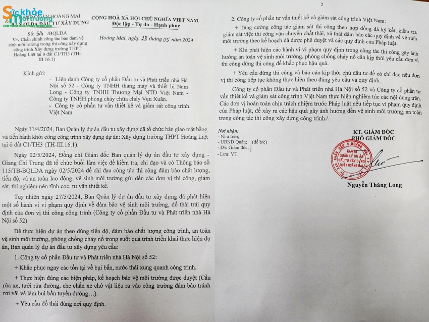 Hoàng Mai: Chấn chỉnh công tác môi trường tại dự án Trường THPT Hoàng Liệt Hoàng Mai: Chấn chỉnh công tác môi trường tại dự án Trường THPT Hoàng Liệt