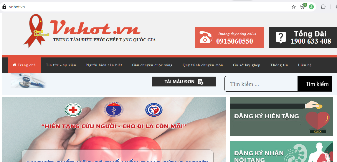 Cổng thông tin điện tử của Trung tâm điều phối ghép tạng Quốc gia.