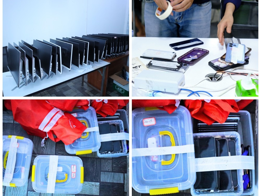 ​​​​​​​Hàng trăm chiếc điện thoại, hàng chục máy vi tính được thu giữ từ các đối tượng