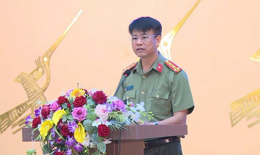 Đại tá Thân Văn Hải, Ủy viên BTV Tỉnh ủy, Bí thư Đảng ủy, Giám đốc Công an tỉnh phát biểu. Đại tá Thân Văn Hải, Ủy viên BTV Tỉnh ủy, Bí thư Đảng ủy, Giám đốc Công an tỉnh phát biểu.