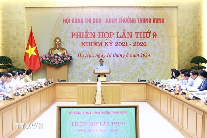 Thủ tướng Phạm Minh Chính chủ trì Phiên họp lần thứ 9 của Hội đồng Thi đua-Khen thưởng Trung ương. (Ảnh: TTXVN)