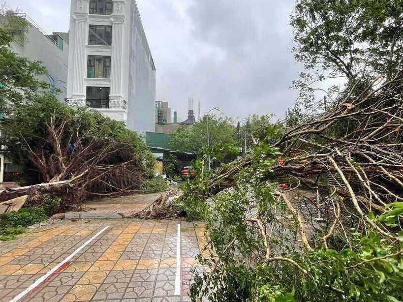 Đường phố Hà Nội tan hoang sau bão số 3 càn quét