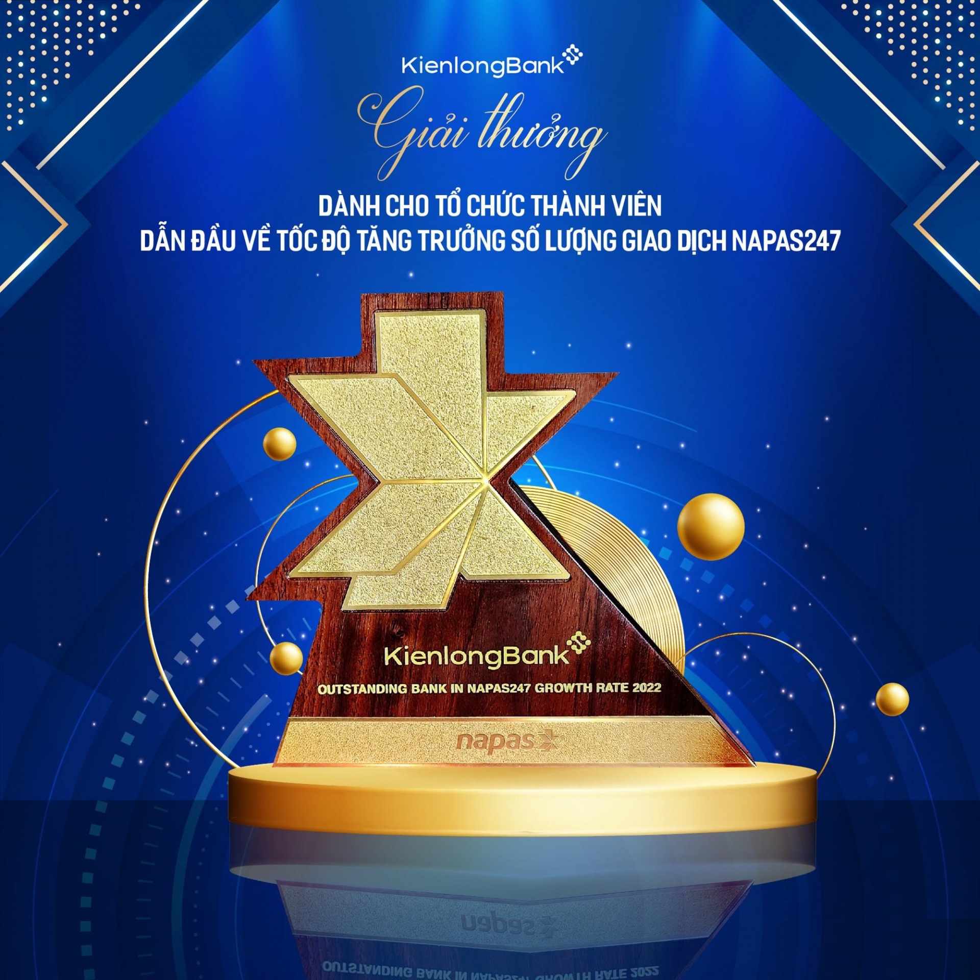 KienlongBank được vinh danh là Ngân hàng dẫn đầu về tốc độ tăng trưởng số lượng giao dịch Napas 247 KienlongBank được vinh danh là Ngân hàng dẫn đầu về tốc độ tăng trưởng số lượng giao dịch Napas 247