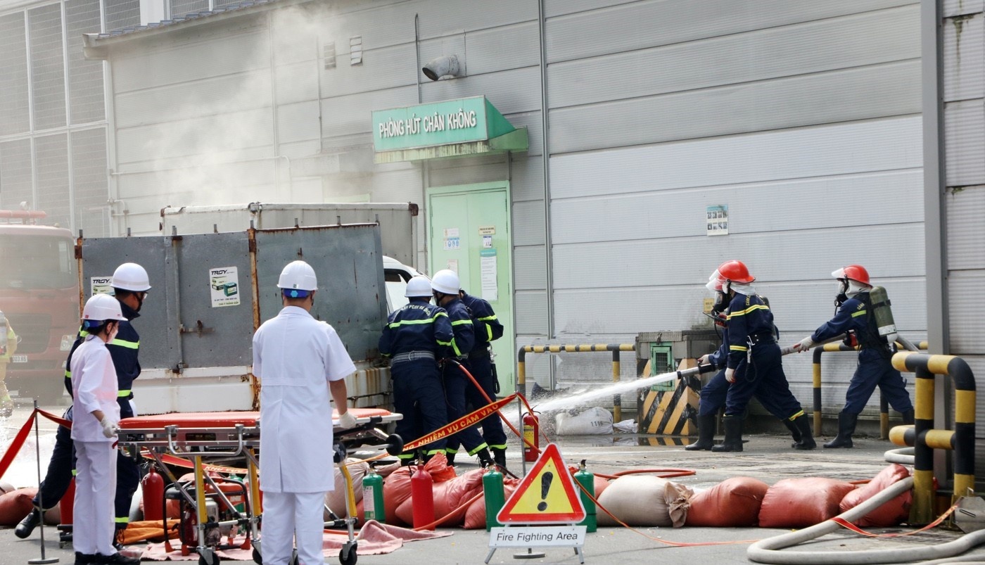 Bắc Ninh: Diễn tập phương án chữa cháy và cứu nạn, cứu hộ tại Công ty TNHH Samsung Electronics Việt Nam