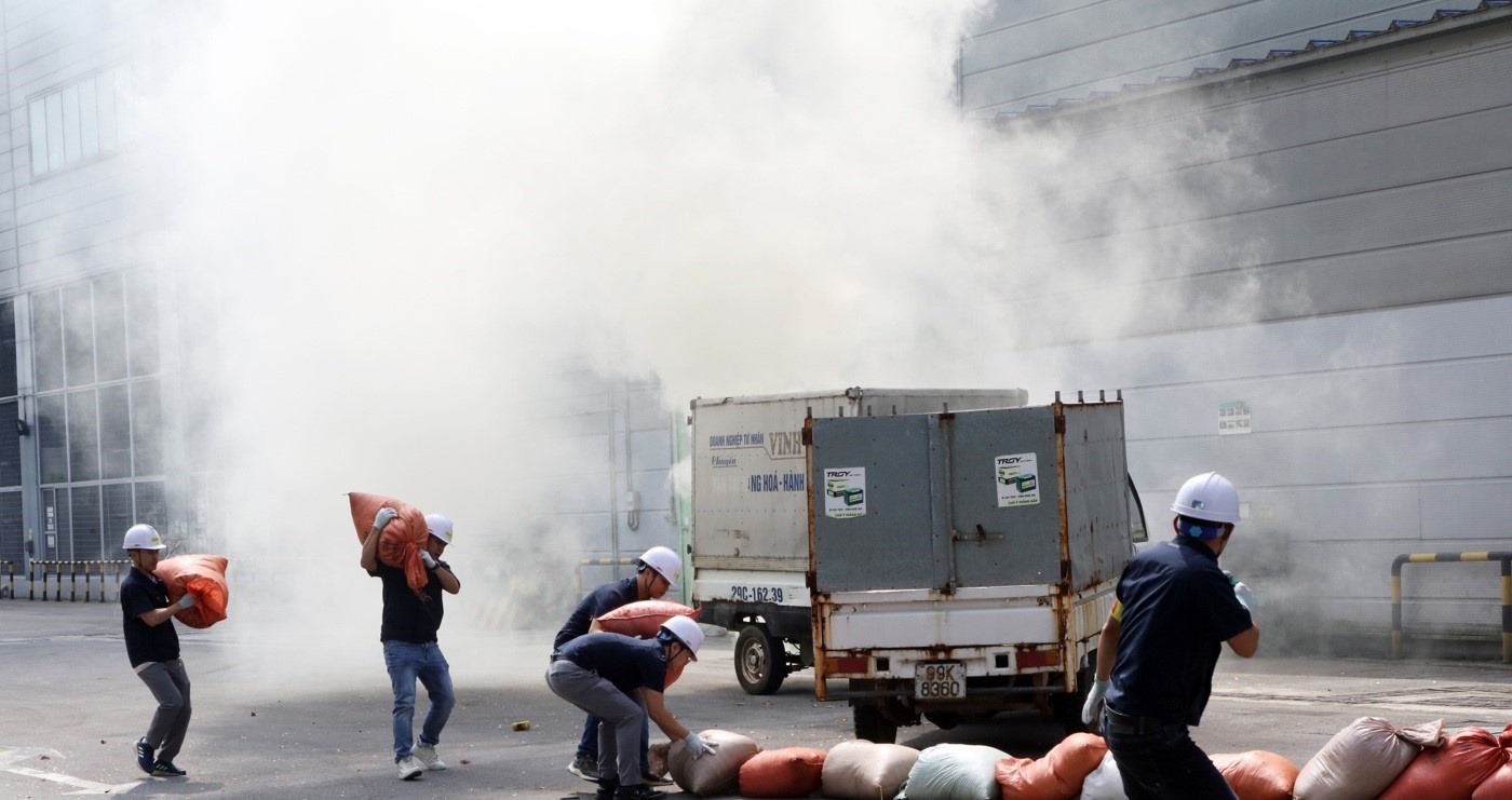 Bắc Ninh: Diễn tập phương án chữa cháy và cứu nạn, cứu hộ tại Công ty TNHH Samsung Electronics Việt Nam