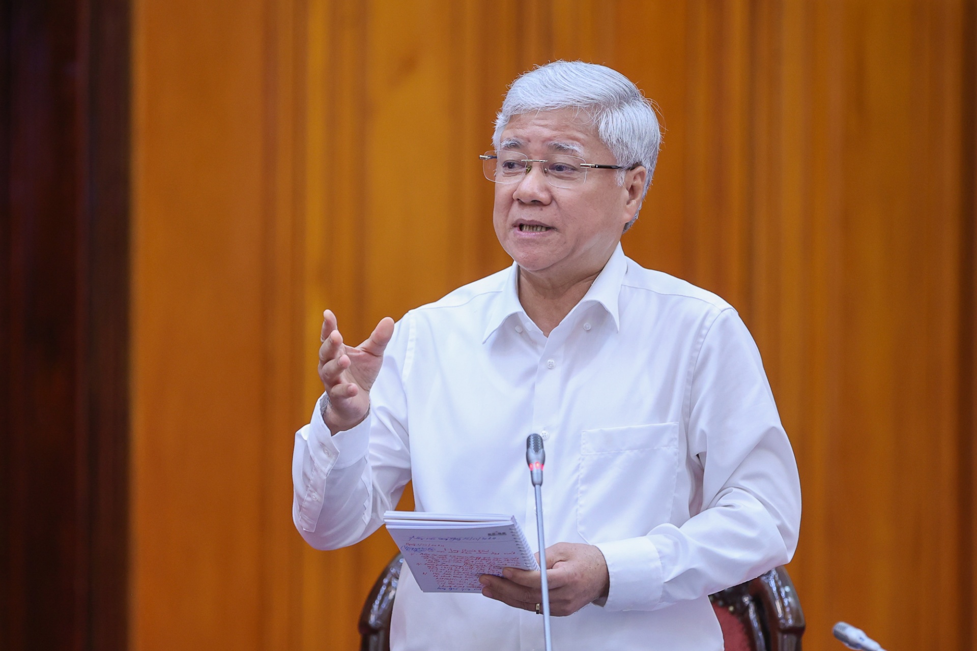 Chủ tịch Ủy ban Trung ương Mặt trận Tổ quốc Việt Nam Đỗ Văn Chiến phát biểu tại buổi làm việc - Ảnh: VGP Chủ tịch Ủy ban Trung ương Mặt trận Tổ quốc Việt Nam Đỗ Văn Chiến phát biểu tại buổi làm việc - Ảnh: VGP