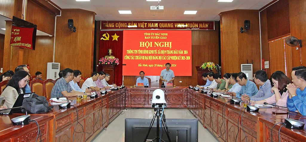 Tỉnh ủy Bắc Ninh: Thông tin phát triển kinh tế-xã hội 9 tháng đầu năm 2024 và công tác chuẩn bị Đại hội đảng bộ các cấp nhiệm kỳ 2025-2030. Tỉnh ủy Bắc Ninh: Thông tin phát triển kinh tế-xã hội 9 tháng đầu năm 2024 và công tác chuẩn bị Đại hội đảng bộ các cấp nhiệm kỳ 2025-2030.