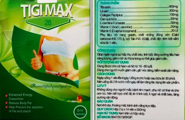 Sản phẩm hỗ trợ giảm cân Tigi Max Plus chứa chất cấm Sibutramine và Phenolphtalein Sản phẩm hỗ trợ giảm cân Tigi Max Plus chứa chất cấm Sibutramine và Phenolphtalein