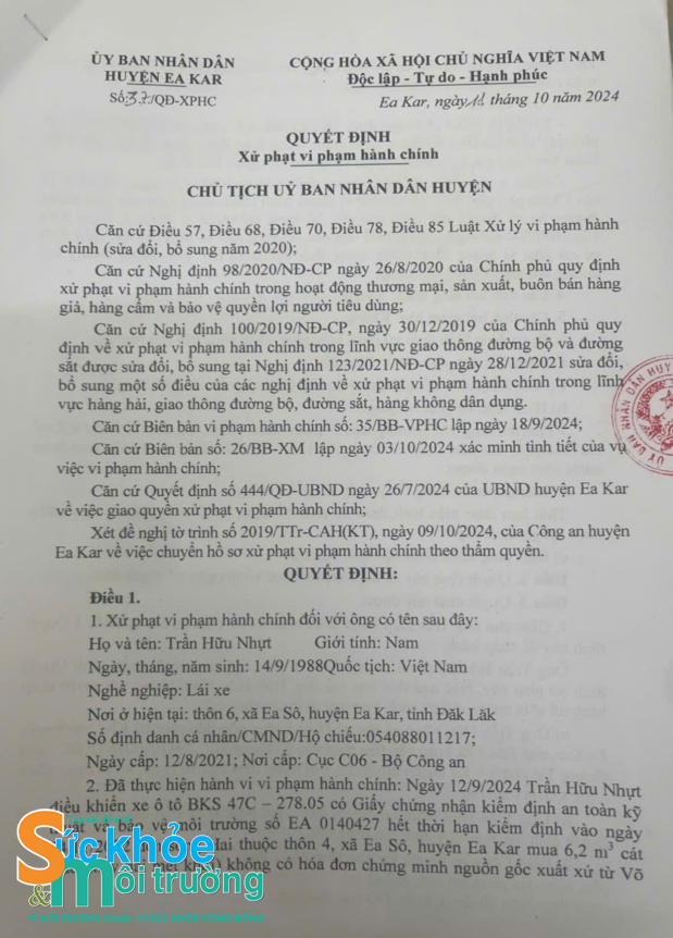 Đắk Lắk: Huyện Ea Kar xử phạt các cá nhân khai thác cát trái phép sau phản ánh của tạp chí Sức khỏe & Môi trường