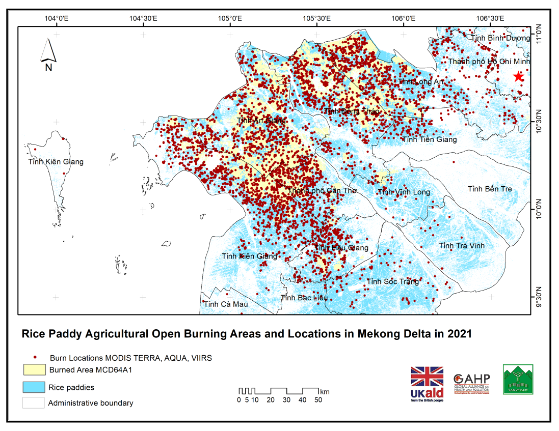 Sử dụng MODIS để lập bản đồ các điểm nóng đốt rơm rạ ngoài trời, đánh giá sơ bộ nồng độ bụi mịn PM 2.5 tại Việt Nam