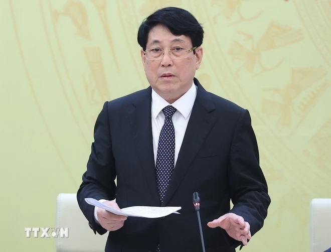 Đồng chí Lương Cường, Ủy viên Bộ Chính trị, Ủy viên Thường vụ Đảng ủy Công an Trung ương, Chủ tịch nước phát biểu. (Ảnh: TTXVN) Đồng chí Lương Cường, Ủy viên Bộ Chính trị, Ủy viên Thường vụ Đảng ủy Công an Trung ương, Chủ tịch nước phát biểu. (Ảnh: TTXVN)