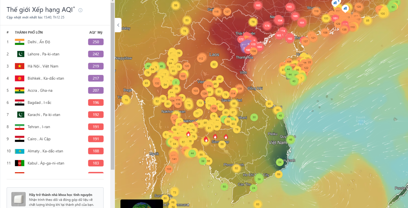 Việt Nam lọt TOP đầu trên toàn cầu về ô nhiễm không khí