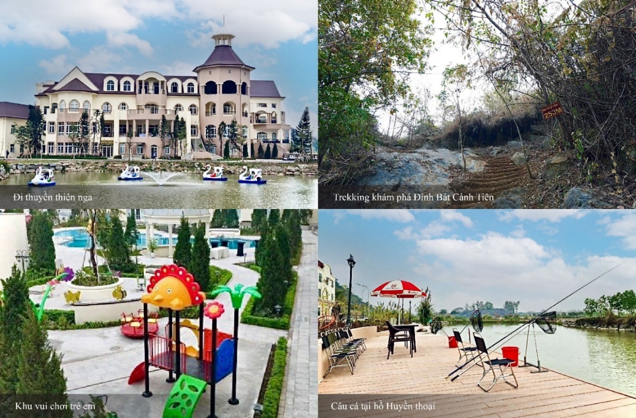Các hoạt động vui chơi giải trí ngoài trời vô cùng hấp dẫn như đi thuyền thiên nga, đi bộ leo núi trekking khám phá đỉnh Bát Cảnh Tiên, khu vui chơi cho trẻ em, câu cá… phù hợp cho các hoạt động tập thể gia đình, các sự kiện quan trọng của tổ chức, doanh nghiệp