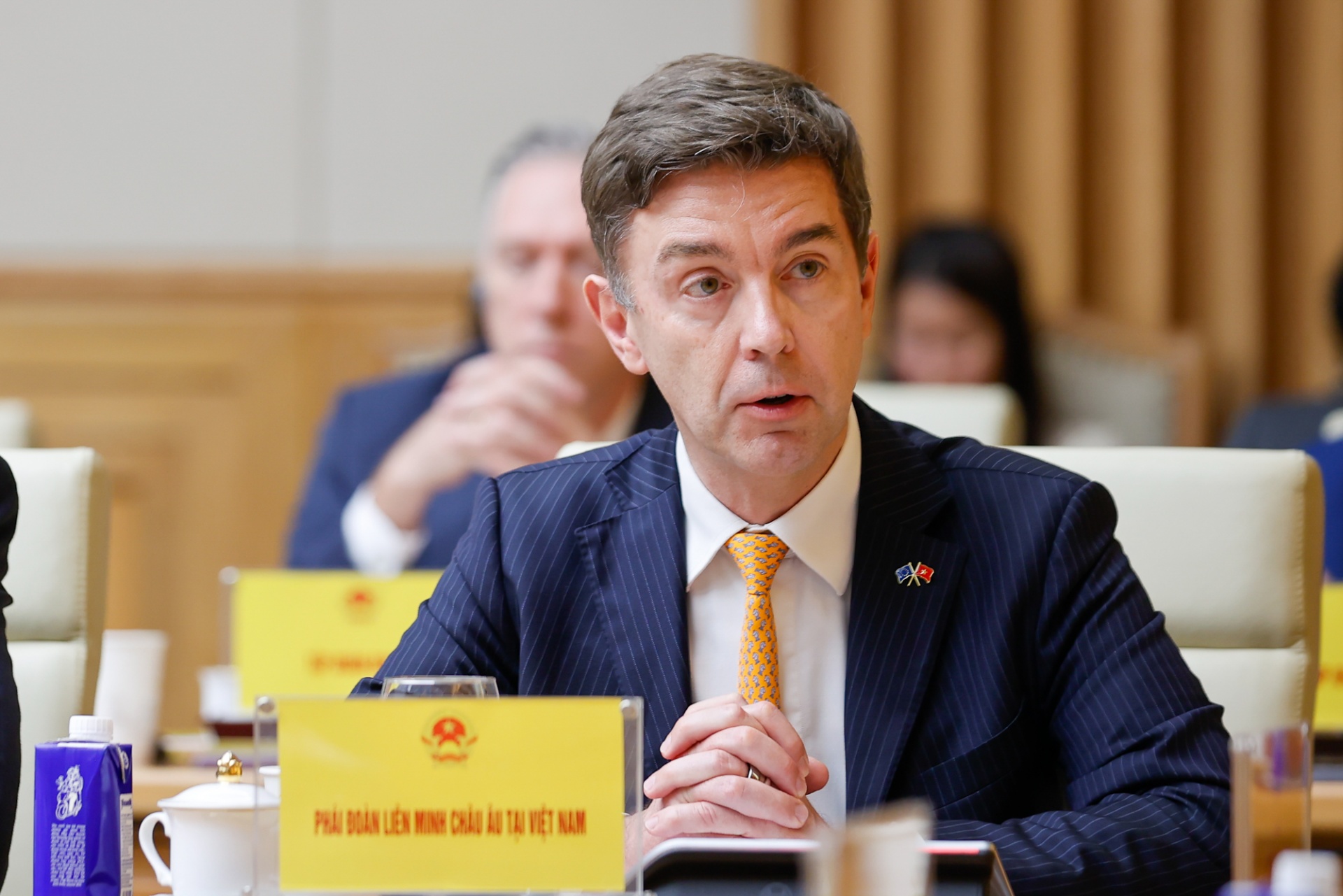 Đại sứ Liên minh châu Âu tại Việt Nam Julien Guerrier phát biếu tại tọa đàm - Ảnh: VGP