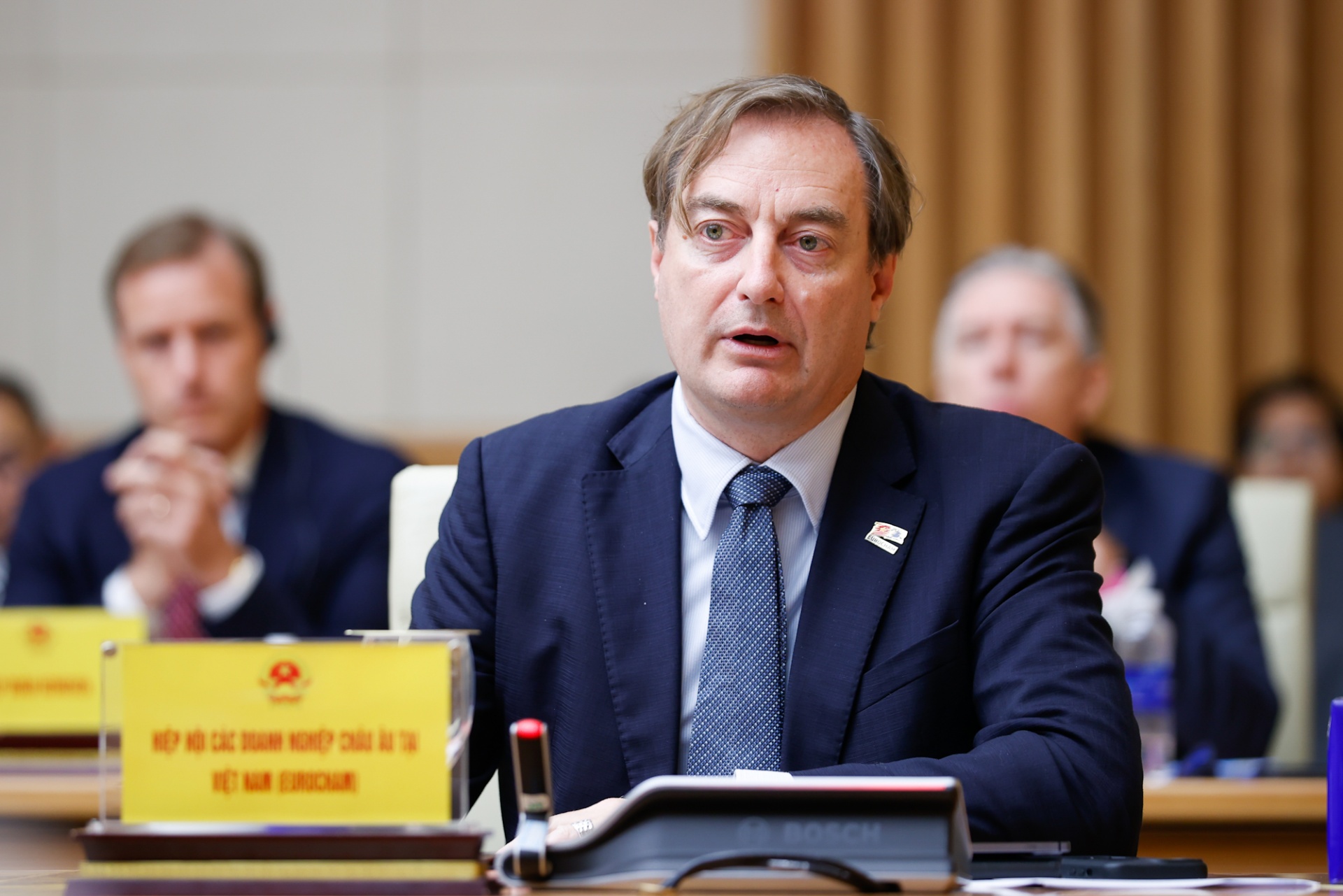 Chủ tịch Hiệp hội Doanh nghiệp châu Âu tại Việt Nam Bruno Jaspaert phát biếu tại tọa đàm - Ảnh: VGP