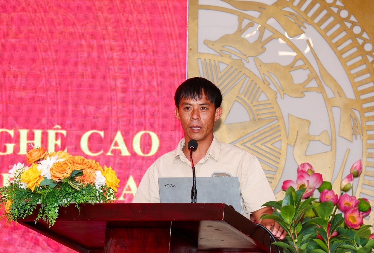 Đại diện ngư dân thí điểm chia sẻ tại buổi lễ.