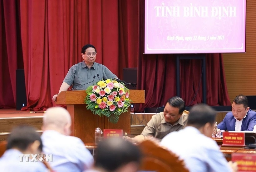 Thủ tướng Phạm Minh Chính kết luận buổi làm việc với Ban Thường vụ Tỉnh ủy Bình Định về tình hình phát triển kinh tế xã hội. (Ảnh: TTXVN)