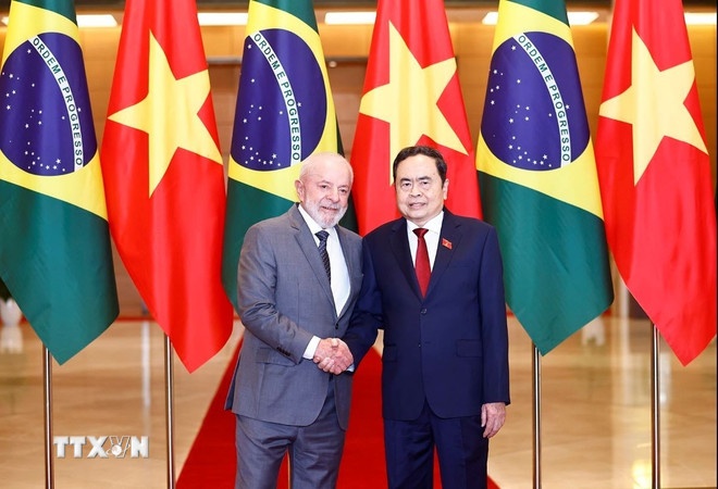 Chủ tịch Quốc hội Trần Thanh Mẫn tiếp Tổng thống Brazil Luiz Inácio Lula da Silva. (Ảnh: TTXVN) Chủ tịch Quốc hội Trần Thanh Mẫn tiếp Tổng thống Brazil Luiz Inácio Lula da Silva. (Ảnh: TTXVN)