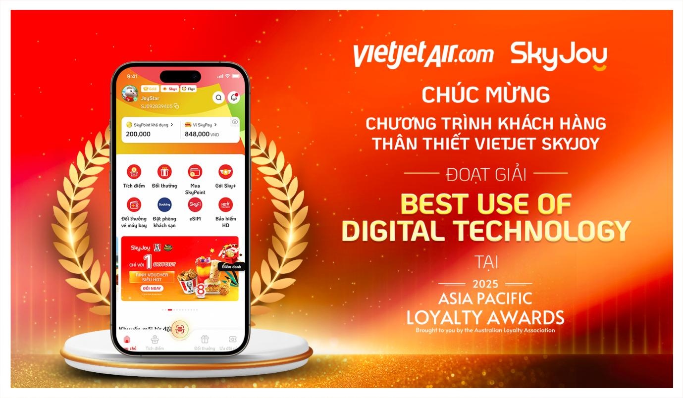 Không ngừng đổi mới sáng tạo trong lĩnh vực công nghệ số, Vietjet thắng lớn tại Asia Pacific Loyalty Awards 2025 với Vietjet SkyJoy