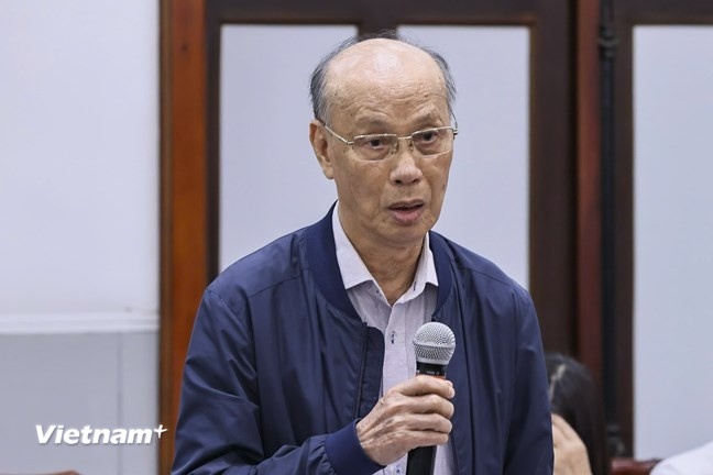 Giáo sư, Tiến sỹ Trần Ngọc Đường, Chủ nhiệm Hội đồng tư vấn về Dân chủ và Pháp luật thuộc Ủy ban Trung ương Mặt trận Tổ quốc Việt Nam phát biểu tại Hội nghị. (Ảnh: Vietnam+)