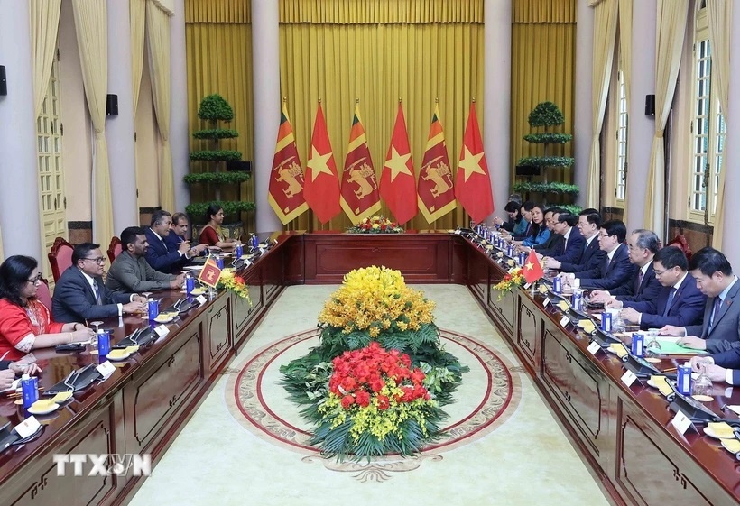 Chủ tịch nước Lương Cường hội đàm với Tổng thống Sri Lanka Anura Kumara Dissanayaka. (Ảnh: TTXVN)