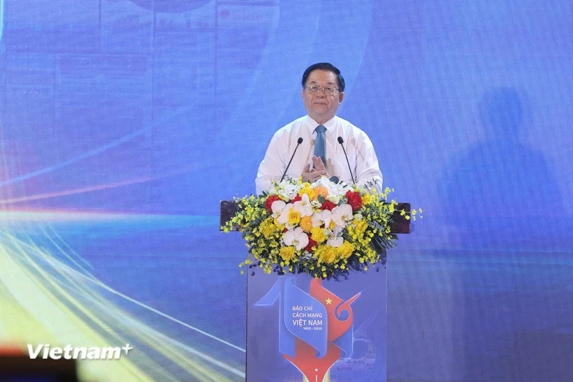 Ông Nguyễn Trọng Nghĩa, Ủy viên Bộ Chính trị, Bí thư Trung ương Đảng, Trưởng Ban Tuyên giáo và Dân vận Trung ương phát biểu khai mạc tại Hội Báo Toàn quốc. (Ảnh: Vietnam+)