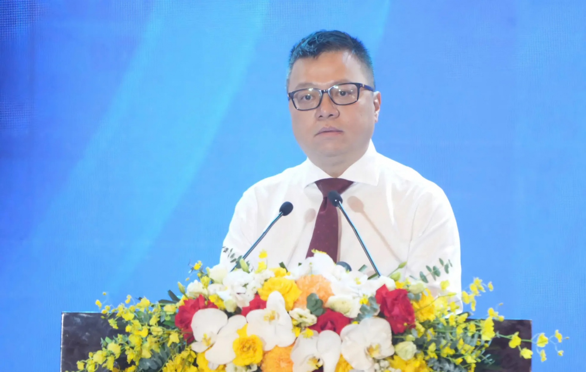 Ủy viên T.Ư Đảng, Tổng Biên tập Báo Nhân Dân, Chủ tịch Hội Nhà báo Việt Nam Lê Quốc Minh phát biểu khai mạc Hội báo toàn quốc 2025.