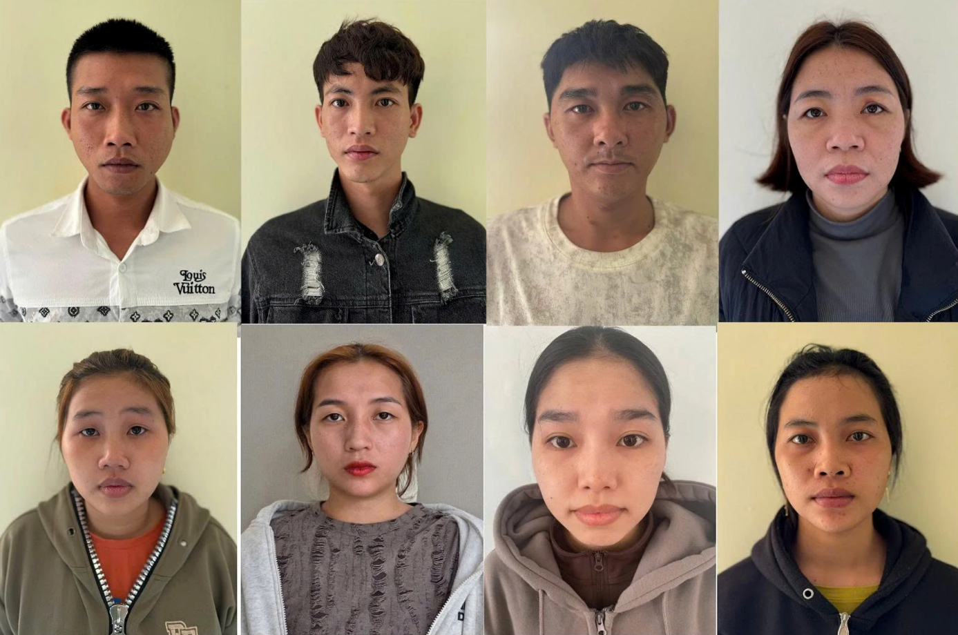 Các đối tượng có liên quan trong tổ chức tội phạm xuyên biên giới nhắm vào người Việt để thực hiện hành vi cưỡng đoạt tài sản. Ảnh TT Các đối tượng có liên quan trong tổ chức tội phạm xuyên biên giới nhắm vào người Việt để thực hiện hành vi cưỡng đoạt tài sản. Ảnh TT