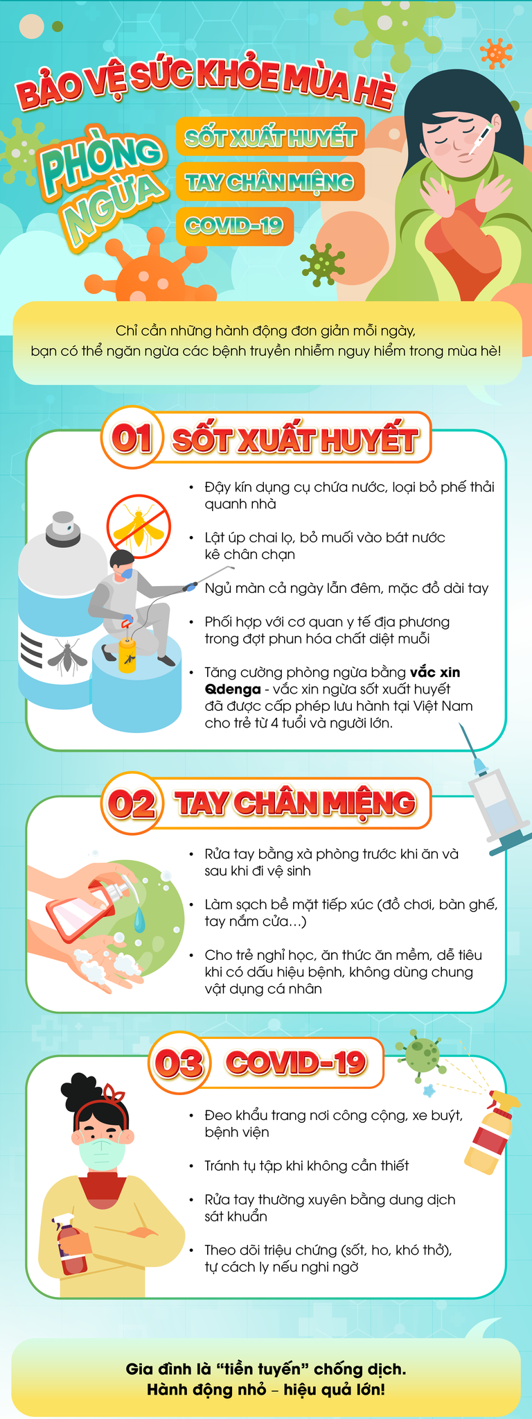 Tăng cường phòng chống sốt xuất huyết, tay chân miệng, COVID-19