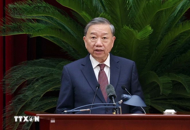 Tổng Bí thư Tô Lâm phát biểu bế mạc Hội nghị lần thứ 12 Ban Chấp hành Trung ương Đảng khóa XIII. (Ảnh: TTXVN) Tổng Bí thư Tô Lâm phát biểu bế mạc Hội nghị lần thứ 12 Ban Chấp hành Trung ương Đảng khóa XIII. (Ảnh: TTXVN)