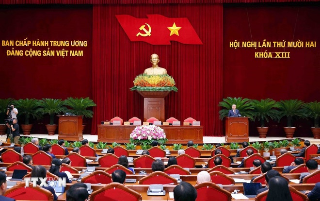 Tổng Bí thư Tô Lâm phát biểu bế mạc Hội nghị lần thứ 12 Ban Chấp hành Trung ương Đảng khóa XIII. (Ảnh: TTXVN) Tổng Bí thư Tô Lâm phát biểu bế mạc Hội nghị lần thứ 12 Ban Chấp hành Trung ương Đảng khóa XIII. (Ảnh: TTXVN)