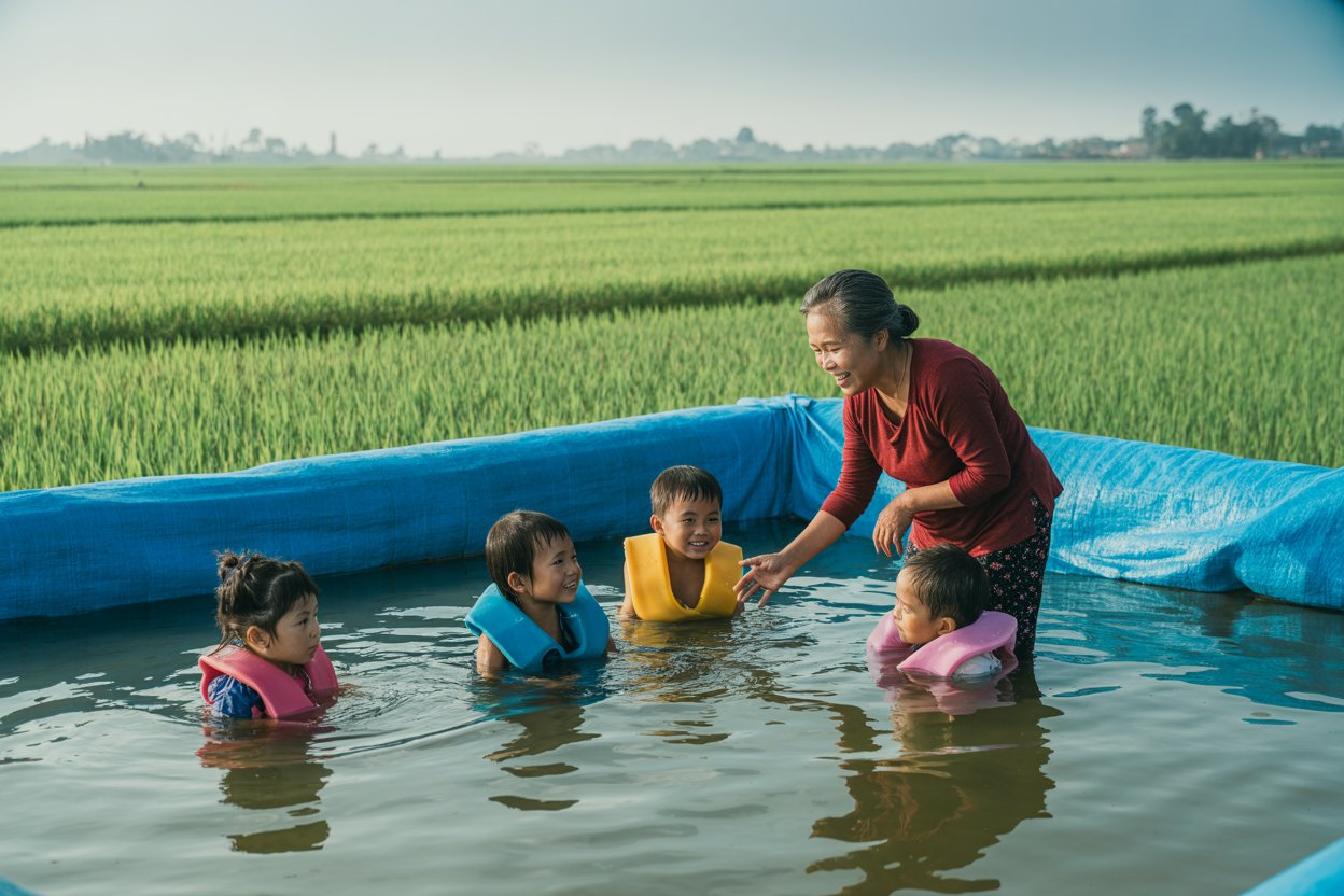 Mô hình tập bơi cho trẻ ở vùng quê