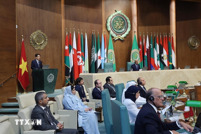 Chủ tịch nước Lương Cường phát biểu chính sách tại Trụ sở Liên đoàn Arab. (Ảnh: TTXVN) Chủ tịch nước Lương Cường phát biểu chính sách tại Trụ sở Liên đoàn Arab. (Ảnh: TTXVN)