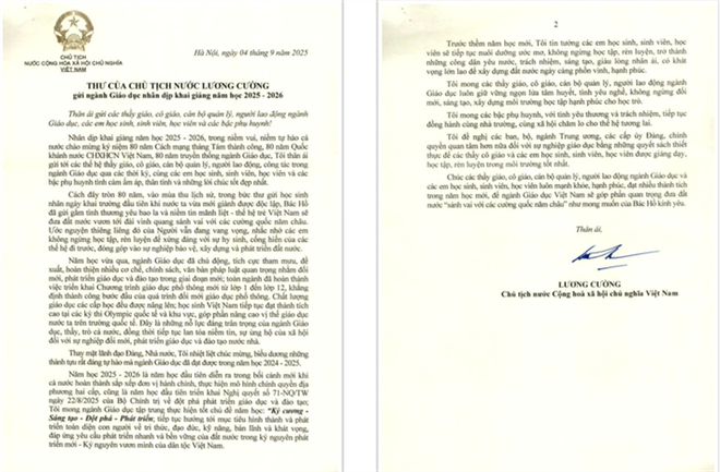   Thư của chủ tịch nước Lương Cường.