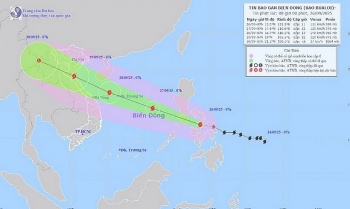 Bão Bualoi mạnh cấp 11, giật cấp 14 và có xu hướng mạnh lên