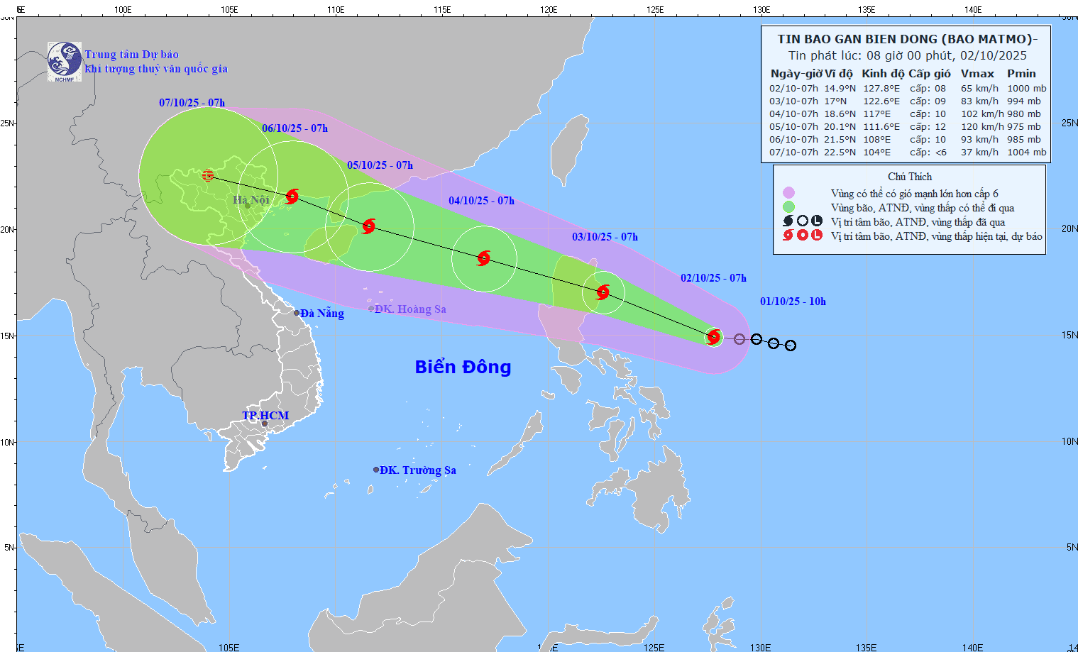 Đường đi của bão MATMO sáng 2/10 Đường đi của bão MATMO sáng 2/10