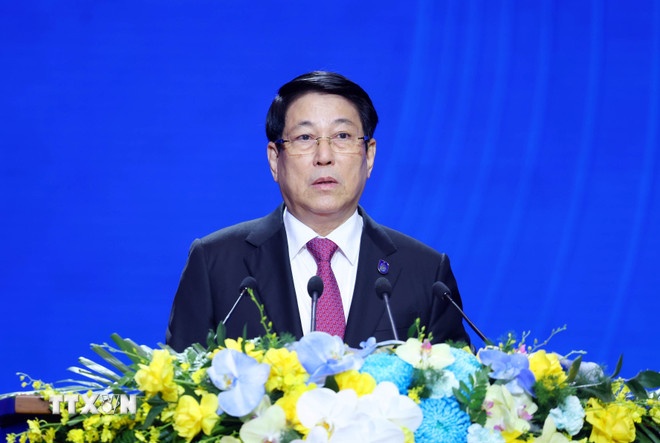 Chủ tịch nước Lương Cường phát biểu khai mạc Lễ mở ký và Hội nghị cấp cao Công ước của Liên hợp quốc về chống tội phạm mạng. (Ảnh: TTXVN) Chủ tịch nước Lương Cường phát biểu khai mạc Lễ mở ký và Hội nghị cấp cao Công ước của Liên hợp quốc về chống tội phạm mạng. (Ảnh: TTXVN)