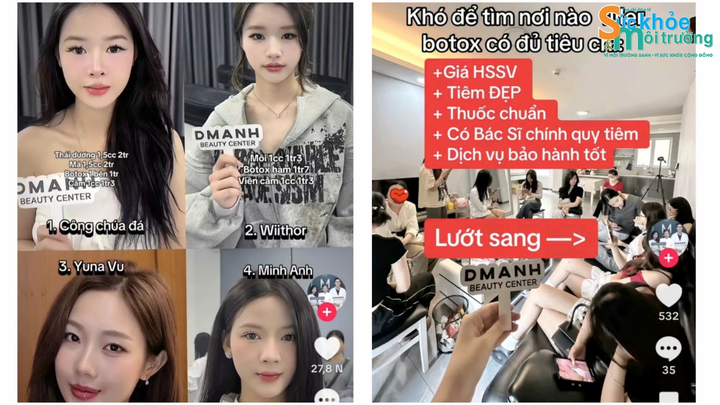 Để thu hút khách hàng trẻ tuổi, DMANH Beauty đã liên kết với nhiều cá nhân có sức ảnh hưởng trên các trang mạng xã hội để quảng cáo về dịch vụ xâm lấn trái phép của mình.